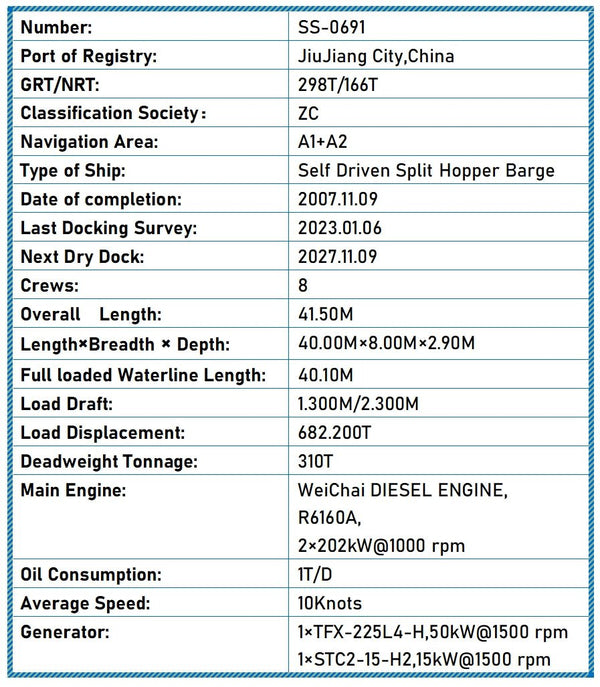 2007 Built 300 DWT Self Driven Split Hopper Barge For Sale - 2 - ShipsTrading