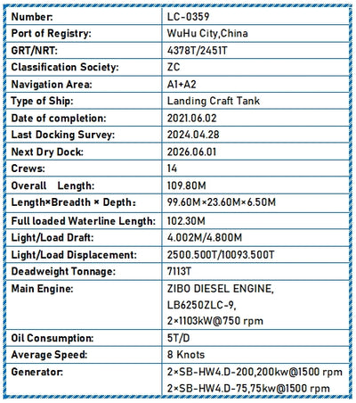 2021 Built 7000 DWT Landing Craft Tank For Sale