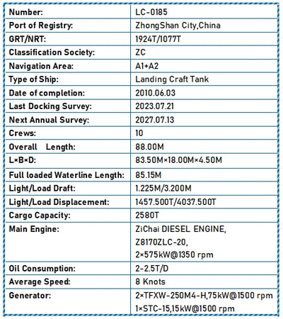 2010 Built 2600 DWT Landing Craft Tank For Sale