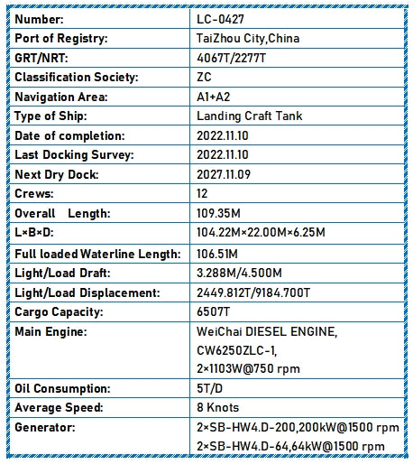 2022 Built 6500 DWT Landing Craft Tank For Sale