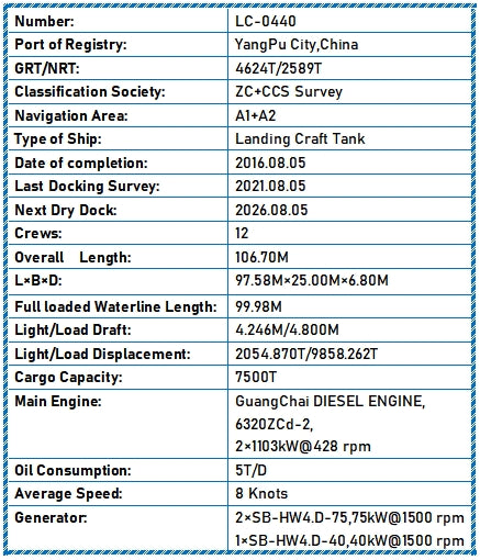2016 Built 7500 DWT Landing Craft Tank For Sale