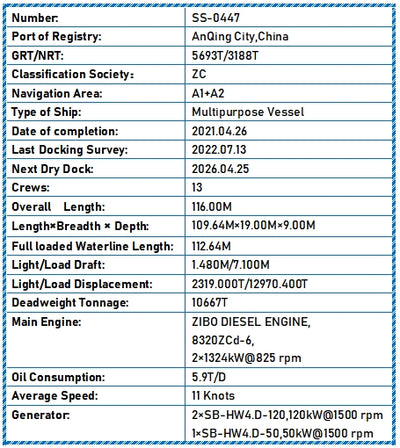 2021 Built 11000 DWT Multipurpose Vessel For Sale