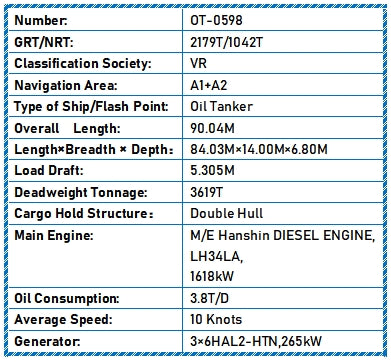 3600 DWT Oil Tanker For Sale