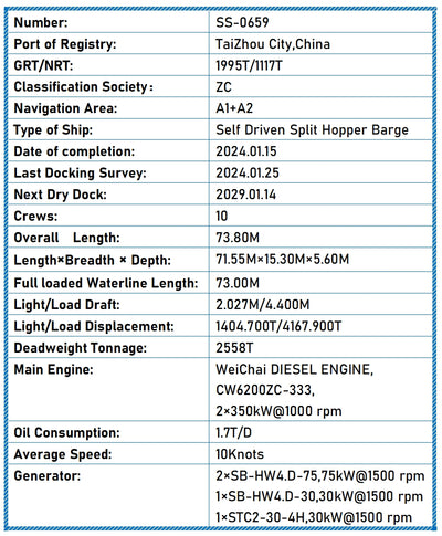 2024 Built 2600 DWT Self Driven Split Hopper Barge For Sale