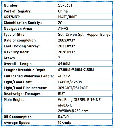 2003 Built 500 DWT Self Driven Split Hopper Barge For Sale