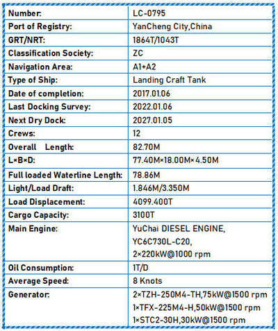 2017 Built 3100 DWT Landing Craft Tank For Sale