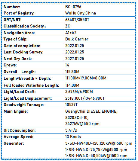 2022 Built 10600 DWT Bulk Carrier For Sale