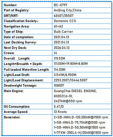 2021 Built 10800 DWT Bulk Carrier For Sale
