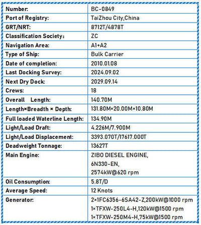 2010 Built 14000 DWT Bulk Carrier For Sale