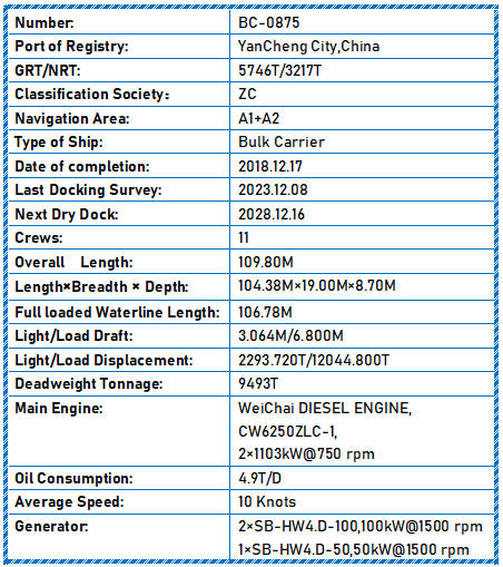 2018 Built 9500 DWT Bulk Carrier For Sale
