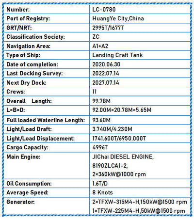 2020 Built 5000 DWT Landing Craft Tank For Sale