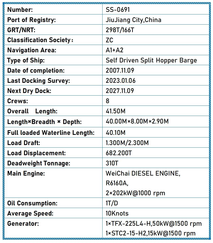 2007 Built 300 DWT Self Driven Split Hopper Barge For Sale Detail 1