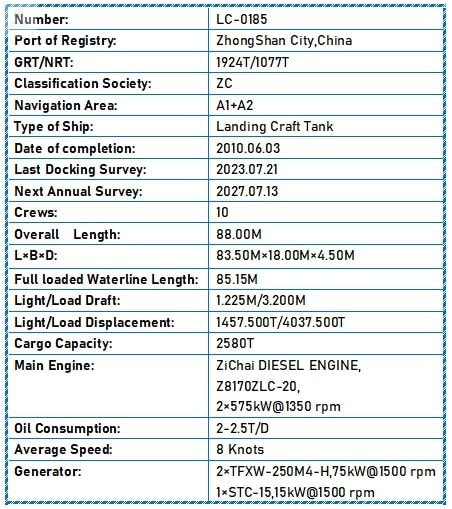 2010 Built 2600 DWT Landing Craft Tank For Sale Detail 3