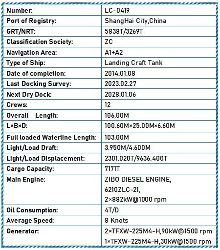 2014 Built 7100 DWT Landing Craft Tank For Sale Detail 6