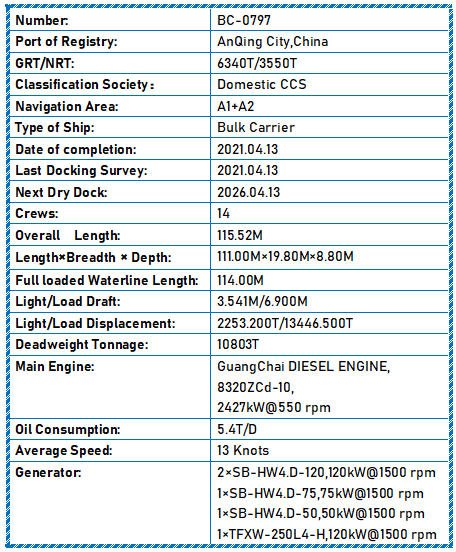2021 Built 10800 DWT Bulk Carrier For Sale Detail 13