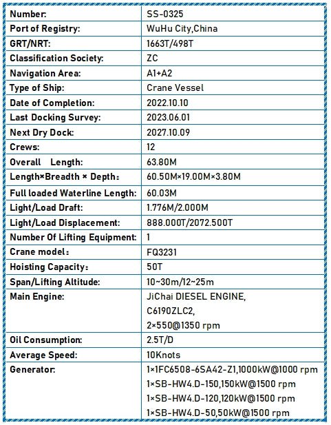 2022 Built 50 DWT Crane Vessel For Sale Detail 12