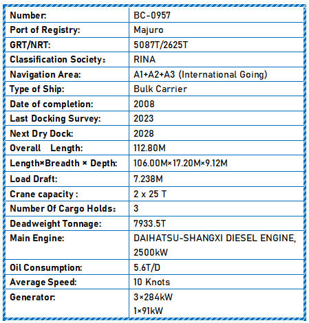 2008 Built 8000 DWT Bulk Carrier For Sale Detail 4