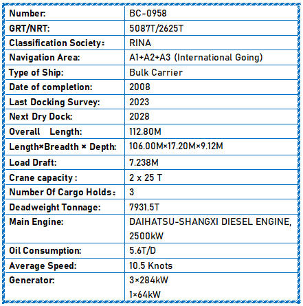 2008 Built 8000 DWT Bulk Carrier For Sale Detail 5