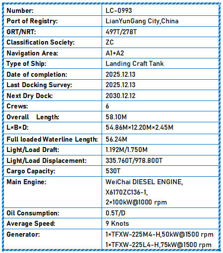 2025 Built 500 DWT Landing Craft Tank For Sale Detail 10